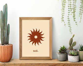 Konsttryck i Sol Rojo, röd sol, boho-stil, konsttryck i spansk stil, sydvästlig inredning, ökendekor, solkonst