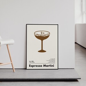 Espresso Martini Cocktail Print, Minimalist Wall Art, Home Bar Decor, Black and White Art Print image 3