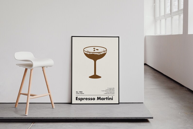 Espresso Martini Cocktail Print, Minimalist Wall Art, Home Bar Decor, Black and White Art Print image 3
