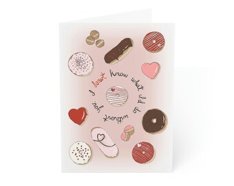 Donut Valentine's Day Card Set, Cute Valentines Day Cards, Illustrated Card Pack (1, 10, 30, and 50pcs)