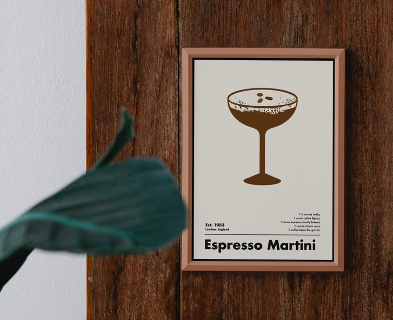 Espresso Martini Cocktail Print, Minimalist Wall Art, Home Bar Decor, Black and White Art Print image 1