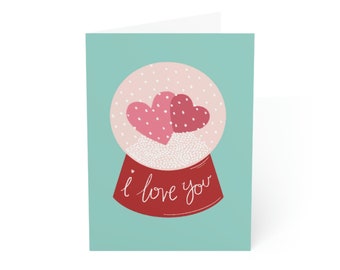 I Love You Snow Globe, Valentines Day Cards, Illustrated Card Pack (1, 10, 30, and 50pcs)