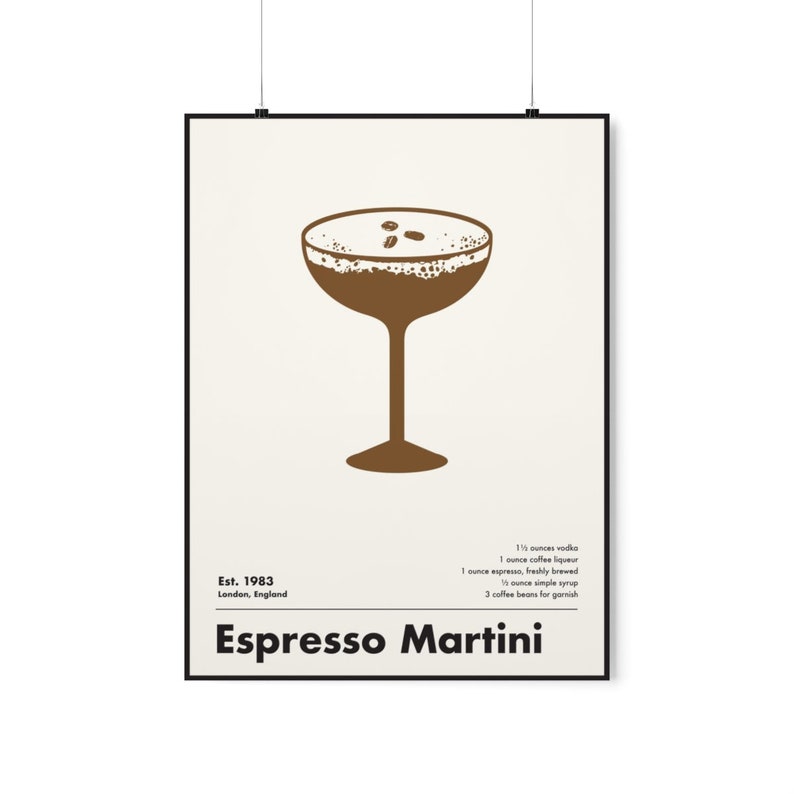 Espresso Martini Cocktail Print, Minimalist Wall Art, Home Bar Decor, Black and White Art Print image 8