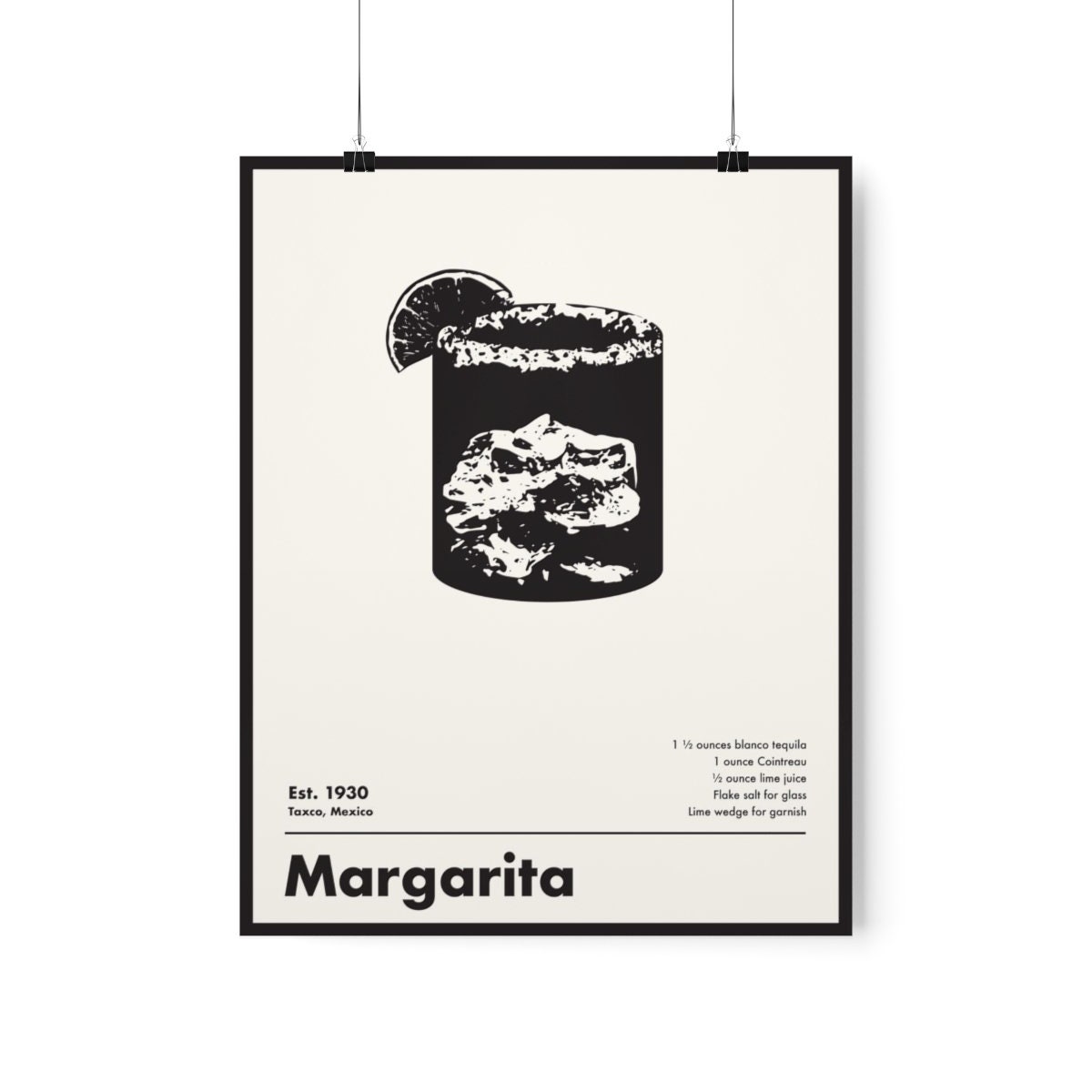 Black and White Margarita Cocktail Print, Minimalist Wall Art, Home Bar Decor, Black and White Print