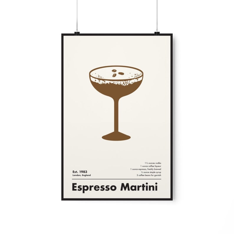 Espresso Martini Cocktail Print, Minimalist Wall Art, Home Bar Decor, Black and White Art Print image 7
