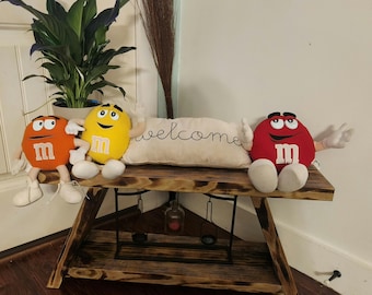 Handmade wooden bench finished with burning and coated