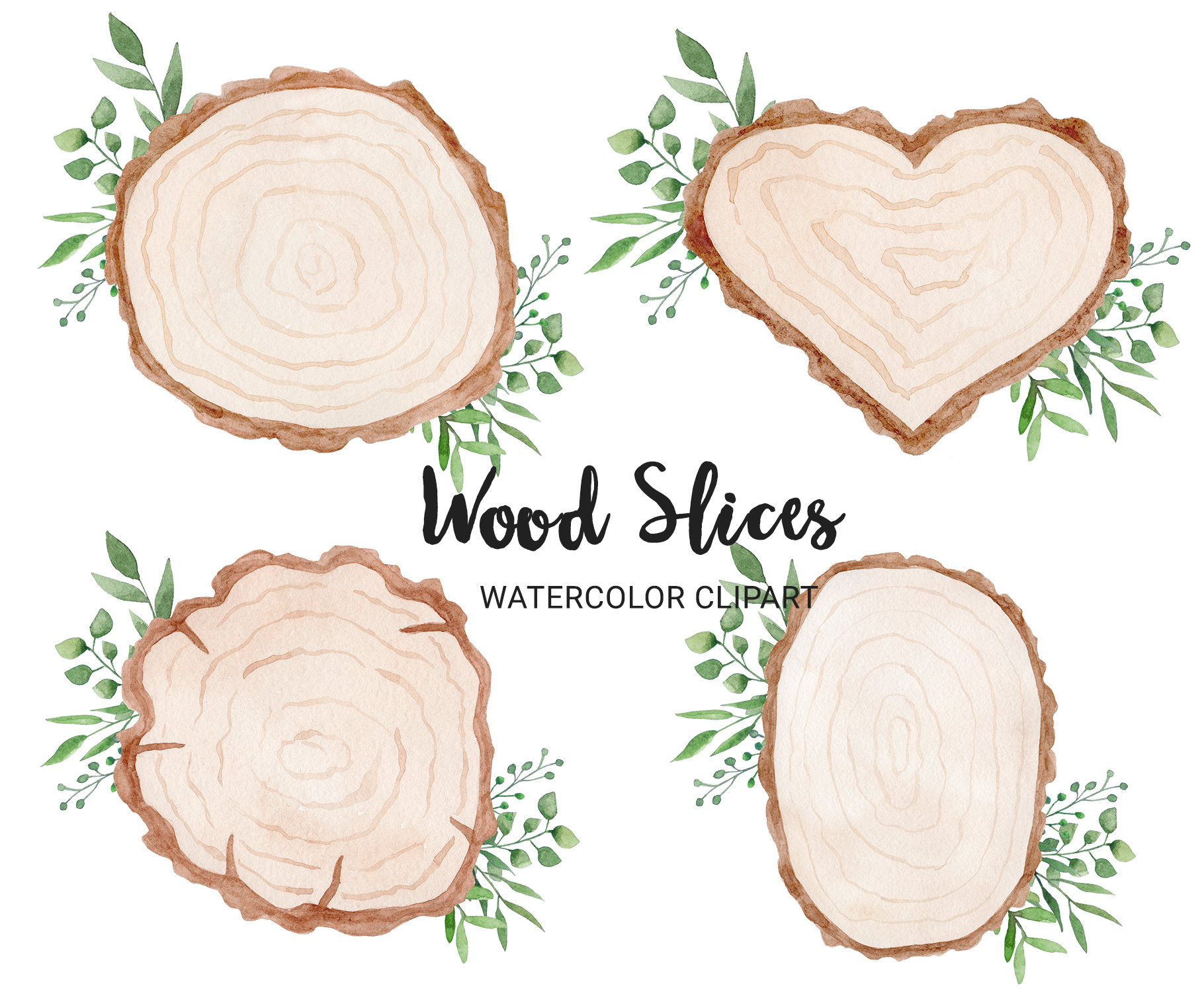 Wood Slices Watercolor Clipart Rustic Wood Slice Clipart | Etsy