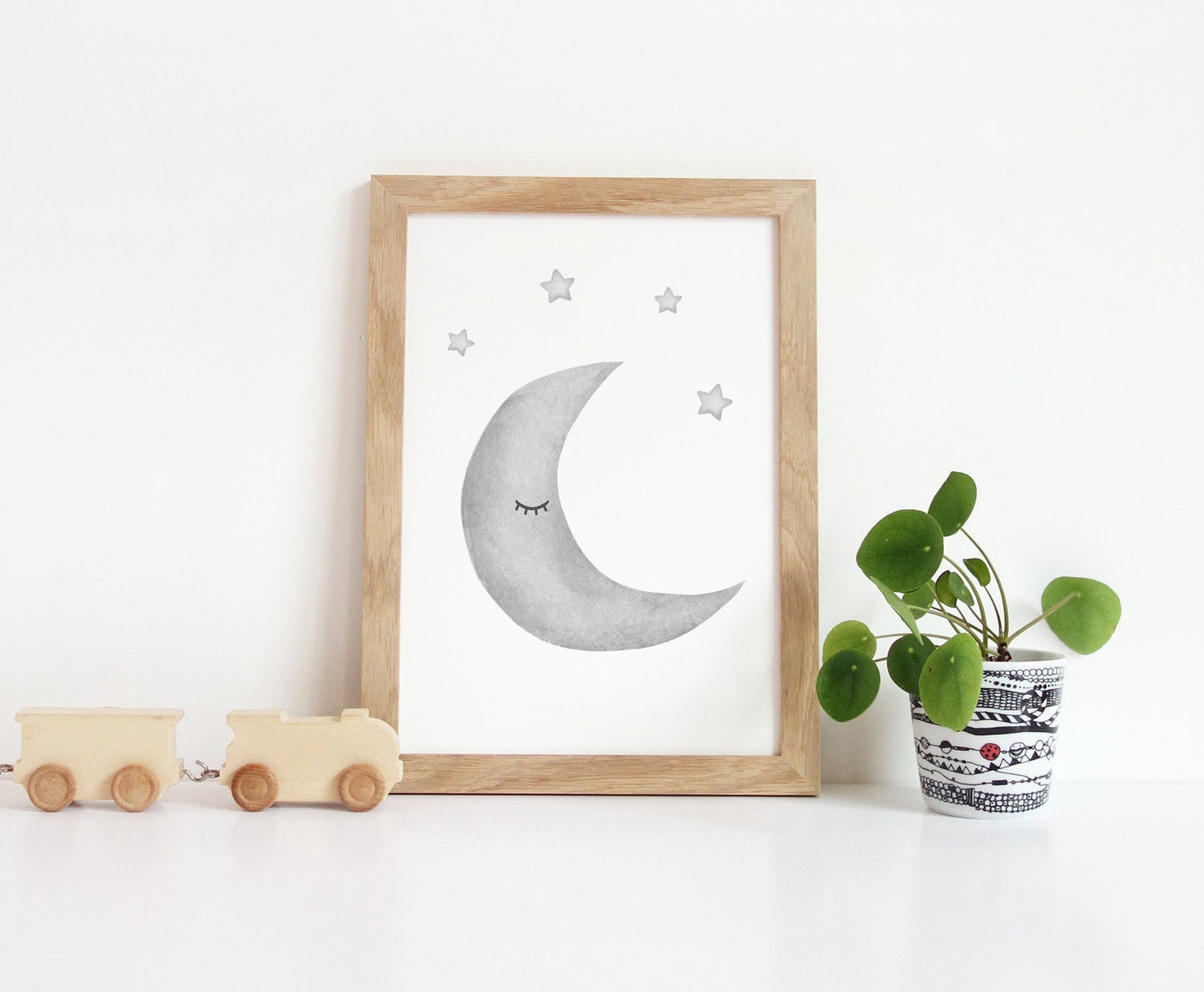Moon and Stars Gray Nursery Wall Art Moon Stars Nursery Etsy