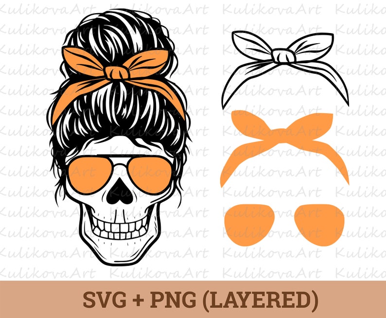 Download Mom skull SVG file Layered messy bun skull with glasses ...