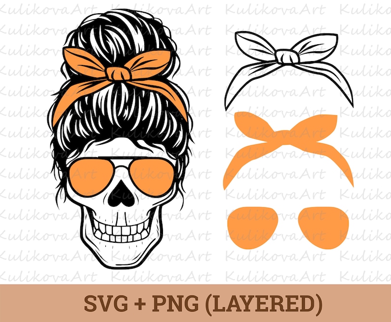 Download Mom skull SVG file Layered messy bun skull with glasses ...