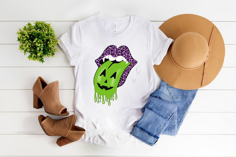 Halloween Tongue Cheetah PNG Print Sublimation Download Vampire lips Tongue Pumpkin PNG Rolling Stones Tongue Leopard vampire tongue