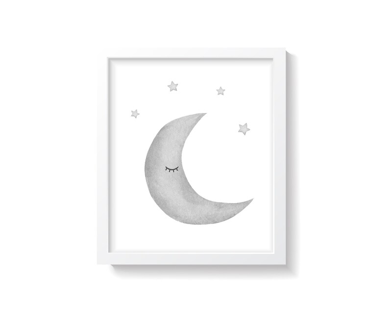 Moon and Stars Gray Nursery Wall Art Moon Stars Nursery Etsy