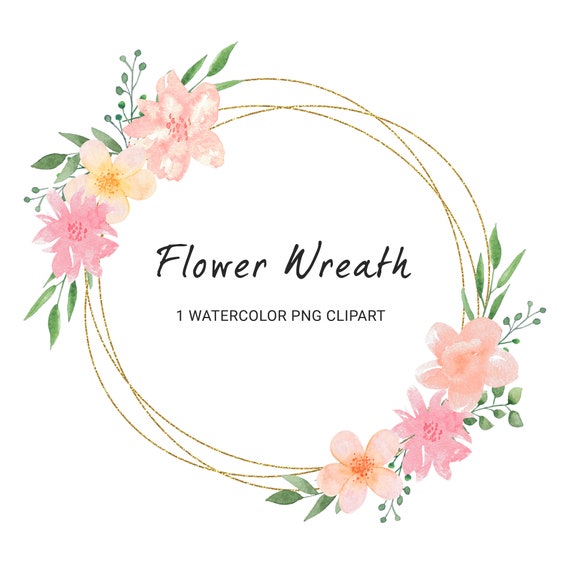 Download Flower Wreath Watercolor Clipart Flower Gold Wreath Peach Etsy