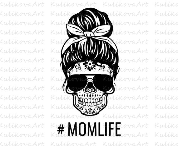 Download Mom life skull SVG PNG sublimation download Messy bun svg ...