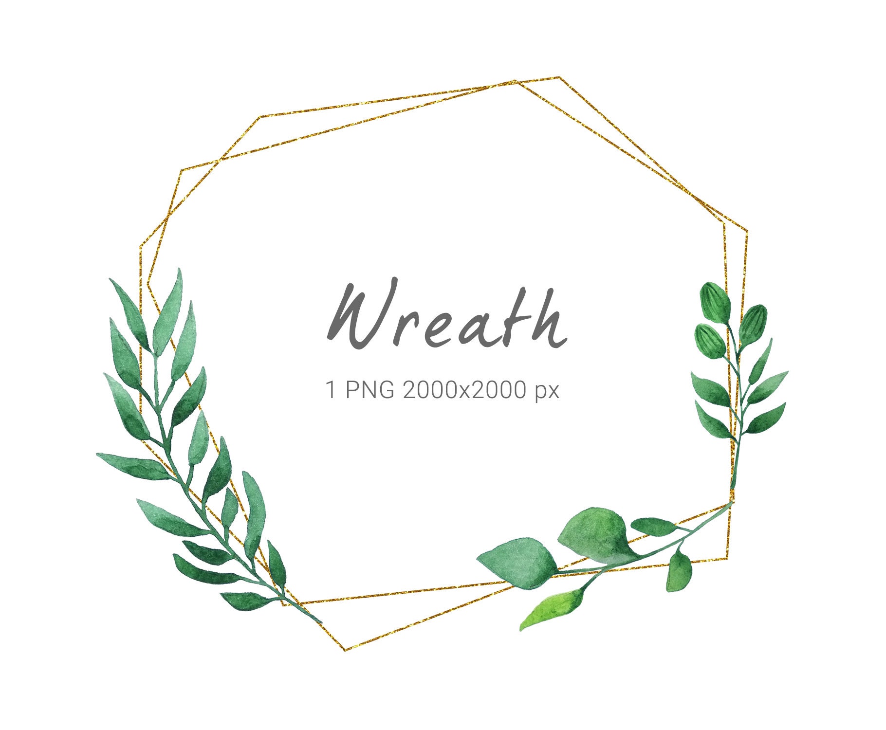 Watercolor Greenery Wreath Clipart. 