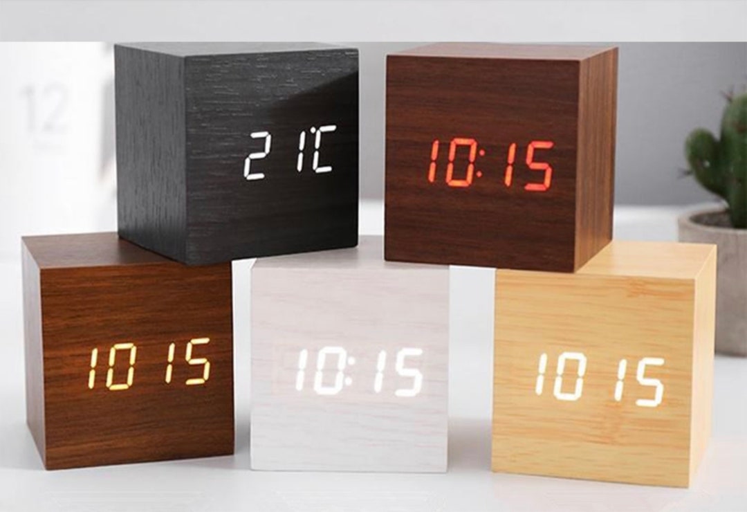 Alarm Clock Table Clock LED Digital Wooden USB Powered Desk Clock