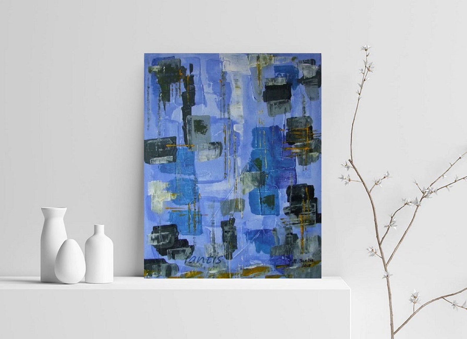 Blue Abstract Original Painting by J. M. Iantis Modern image 7