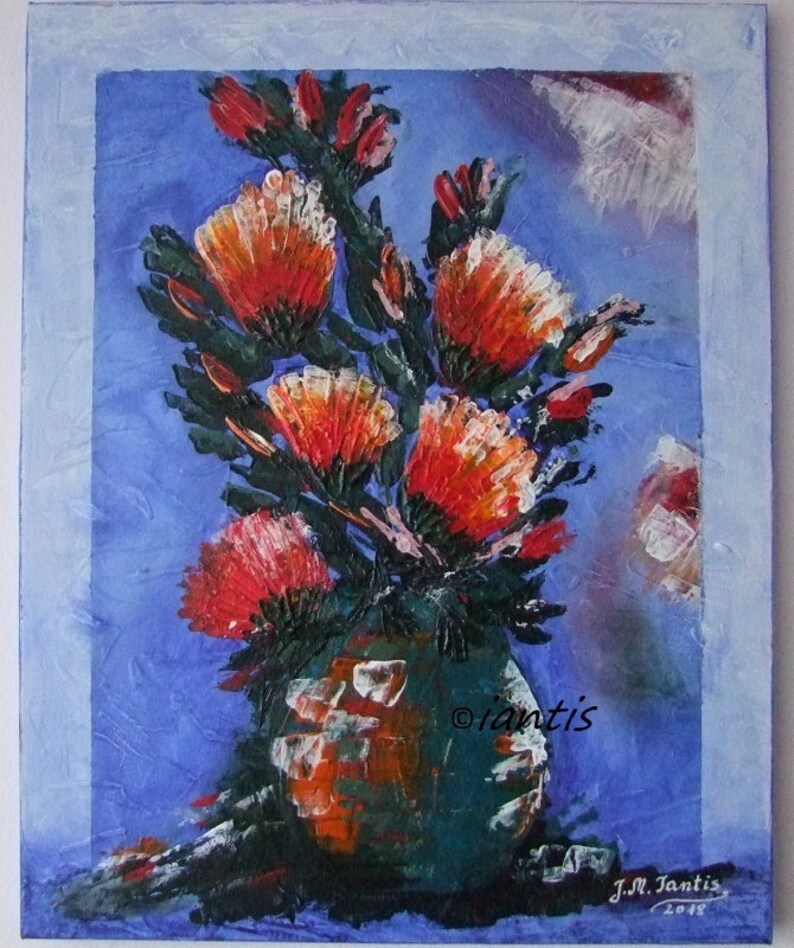 "Semi-Abstract Still Life In Blue", Original Acrylic Painting by J. M. Iantis