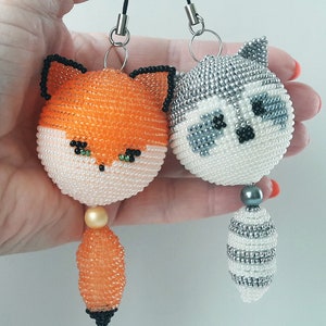 Beading Pattern Fox and Raccoon set 3d beading patterns PDF file + video tutorial on ping pong tennis ball Loom Square Stitch