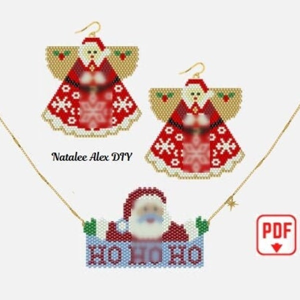 Brick stitch pattern Christmas beaded brooch earrings necklace Santa Angel beading pattern pendant bead weaving earring digital file