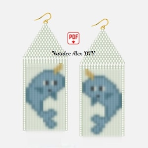 Unique beaded earrings BRICK STITCH Unicorn Dolphin bead loom pattern beading tutorial earrings dangle fringe bead pattern earrings pattern