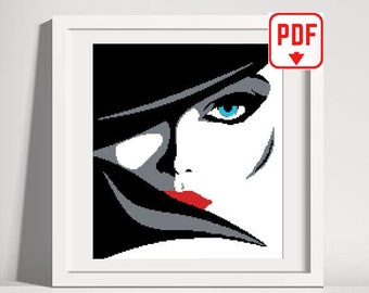 Cross stitch pattern black and white Sexy Lady silhouette Digital file pdf Modern Monochrome embroidery pattern pdf Embroidery wall art