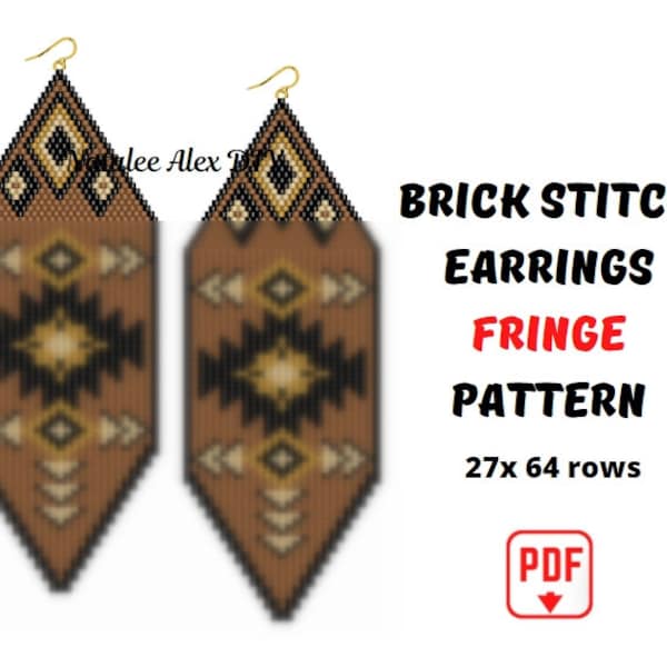 Fringe earrings pattern Native American Style Beading pattern Brick Stitch pattern