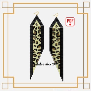 Beaded earrings pattern fringe Leopard beading patterns Brick Stitch earrings tutorial necklace earrings dangle Digital download gift pdf