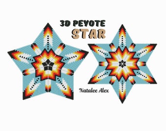 3D Peyote Star Beading Pattern Native American style Romb hexagonal PDF 2 pattern Christmas decor Full tutorial for beginners