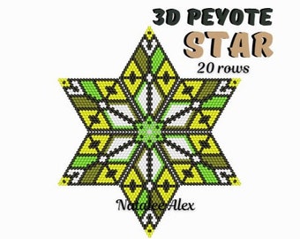 3D Peyote Star Beading Pattern Romb hexagonal PDF pattern Christmas decor Full tutorial for beginners