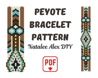 Peyote Pattern Bracelet Native American Style Indian Ethnic Seed Bead Ladder stitch Cuff Bookmark Miyuki Delica digital pdf