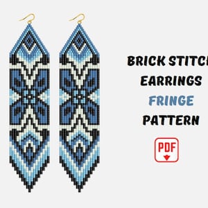 Brick Stitch Earring Pattern Fringe Earrings Seed Bead Miyuki Delica Bead Pattern PDF Pattern Brick Pattern Blue Earrings