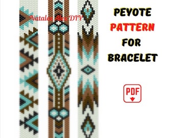 Peyote Pattern Bracelet Native American Style Set 3 pcs. Indian Ethnic Seed Bead Ladder stitch Cuff Bookmark Miyuki Delica digital pdf