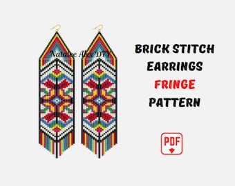 Brick Stitch earrings pattern Ethnic beaded earrings pattern fringe Brick stitch pattern Seed bead Peyote pattern Miyuki Delika