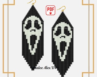 Brick Stitch earrings pattern Ghost Halloween beaded earrings pattern fringe Brick stitch pattern Seed bead Peyote pattern Miyuki Delika