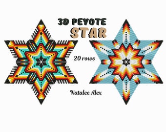 3D Peyote Star Beading Pattern Native American style Romb hexagonal PDF pattern Christmas decor Full tutorial for beginners