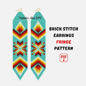 Brick Stitch earrings pattern Fringe Native America beaded earrings pattern fringe Brick stitch pattern Tutorial