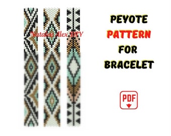 Peyote Pattern Bracelet Native American Style Set 3 Indian Ethnic Seed Bead Ladder stitch Cuff Bookmark Miyuki Delica digital pdf