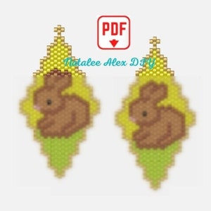 Brick Stitch earrings pattern Rhombus Ladder stitch Unique earrings pattern Bunny patterns miyuki diy earrings dangle Digital pdf #014
