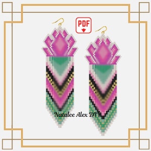 Brick Stitch Earring Pattern Fringe Earrings Seed Bead Miyuki Delica Bead Pattern PDF Pattern Brick Pattern Pink Earrings