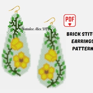 Brick Stitch Ohrringe Tropfen Muster Buttercups Seed Bead Floral Ohrringe Perlenmuster Ladder Stich Miyuki Delica PDF Peyote Tutorial