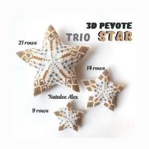 3D Peyote Star Beading Pattern PDF Trio Snowflake Winter pattern Christmas decor Full tutorial for beginners