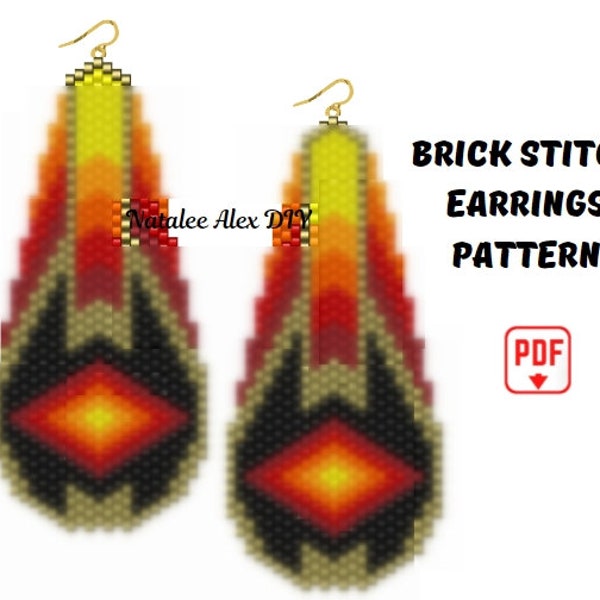 Brick Stitch Earrings Teardrop Pattern Ethnic Native American style Seed Bead Ladder stitch Miyuki Delica PDF Peyote tutorial digital