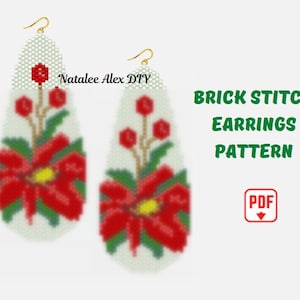 Brick Stitch earrings pattern Christmas beaded earrings pattern Flower Ladder stitch Brick stitch pattern Tutorial