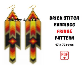 Brick Stitch earrings pattern Fringe Native American Style Ethnic seed bead earrings Beading pattern Digital file pdf