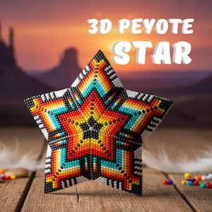 Trio 3D de motifs perles étoile peyotl style amérindien + Tutoriel complet pour débutants PDF
