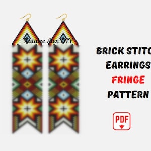 Brick Stitch earrings pattern Fringe Sunflower Floral beaded earrings Beading pattern Miyuki Delika seed bead Peyote pattern Digital pdf