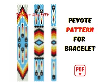 Peyote Pattern Bracelet Native American Style 3 pcs. Indian Ethnic Seed Bead Ladder stitch Cuff Bookmark Miyuki Delica digital pdf