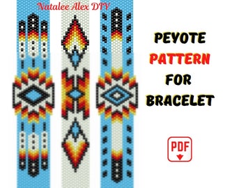 Peyote Pattern Bracelet Native American Style Set 3 Indian Ethnic Seed Bead Ladder stitch Cuff Bookmark Miyuki Delica digital pdf