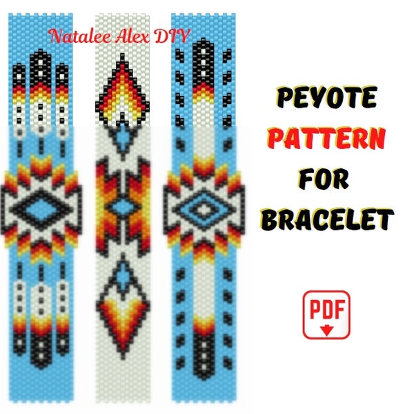 Peyote Pattern Bracelet Native American Style Set 3 Indian Ethnic Seed Bead Ladder stitch Cuff Bookmark Miyuki Delica digital pdf